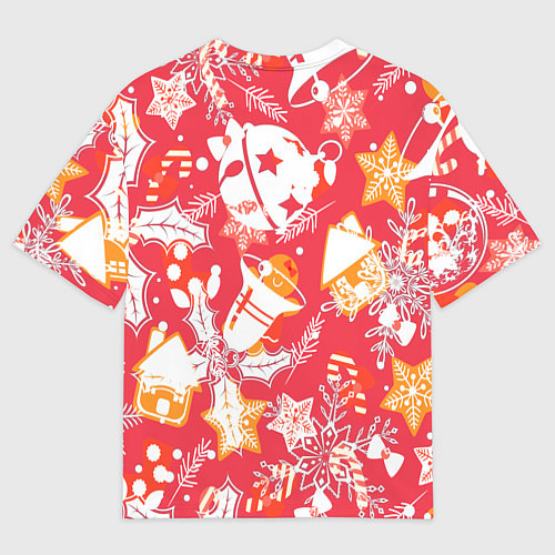 Мужская футболка оверсайз Рождественские узоры колокольчики / 3D-принт – фото 2