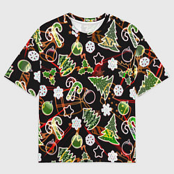 Футболка оверсайз мужская Ёлочные игрушки и ёлки, цвет: 3D-принт