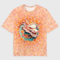 Футболка оверсайз мужская Китайский дракон в розовых цветах, цвет: 3D-принт