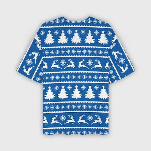 Мужская футболка оверсайз Синий свитер с новогодними оленями / 3D-принт – фото 2