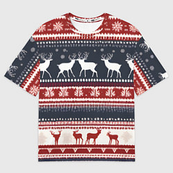 Футболка оверсайз мужская Олени белые и красные свитер новогодний, цвет: 3D-принт