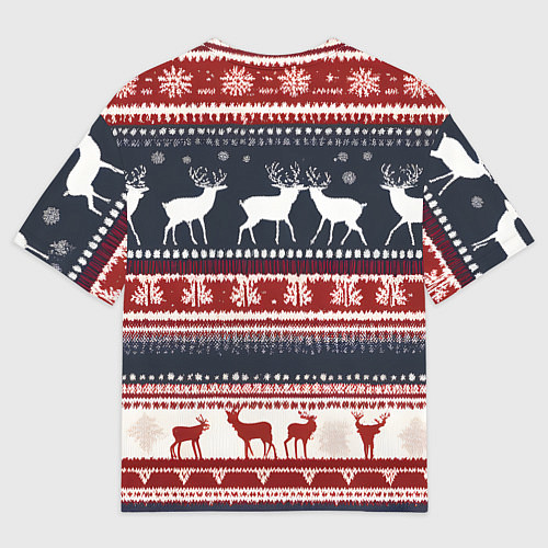 Мужская футболка оверсайз Олени белые и красные свитер новогодний / 3D-принт – фото 2