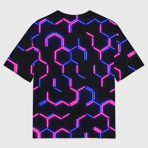 Мужская футболка оверсайз Сине-розовые неоновые неполные гексагоны / 3D-принт – фото 2