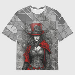 Мужская футболка оверсайз Девушка в цилиндре