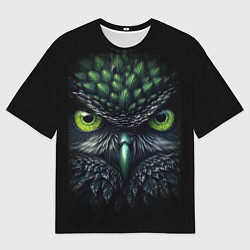 Футболка оверсайз мужская Грозная зеленая сова, цвет: 3D-принт