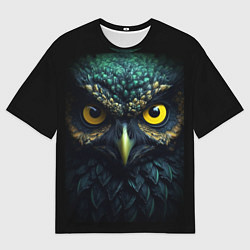 Футболка оверсайз мужская Бирюзовая сова с желтыми глазами, цвет: 3D-принт