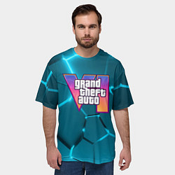 Футболка оверсайз мужская GTA 6 лого на фоне разлома голубых плит, цвет: 3D-принт — фото 2