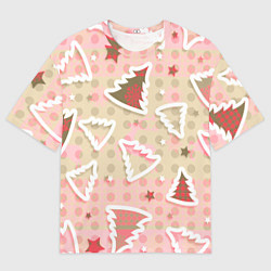 Мужская футболка оверсайз Розовые узоры ёлки