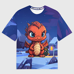 Футболка оверсайз мужская Забавный красный дракон 2024, цвет: 3D-принт