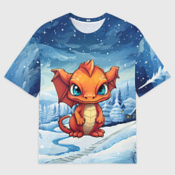 Футболка оверсайз мужская Оранжевый строгий дракон, цвет: 3D-принт