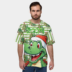 Футболка оверсайз мужская Зеленый радостный дракон новогодний, цвет: 3D-принт — фото 2