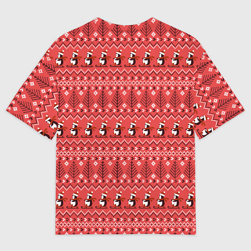 Мужская футболка оверсайз Зеленый дракон на красном новогоднем фоне / 3D-принт – фото 2