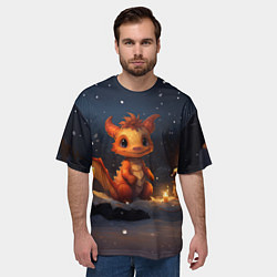 Футболка оверсайз мужская Маленький дракон и снег, цвет: 3D-принт — фото 2