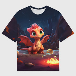 Футболка оверсайз мужская Удивленный дракон и свечки, цвет: 3D-принт