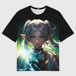Футболка оверсайз мужская Аниме фрирен - зеленое свечение, цвет: 3D-принт