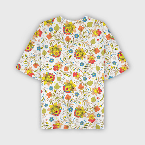 Мужская футболка оверсайз Хохломская роспись разноцветные цветы на белом фон / 3D-принт – фото 2