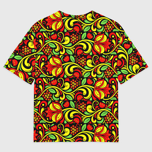 Мужская футболка оверсайз Хохломская роспись красные цветы и ягоды / 3D-принт – фото 2