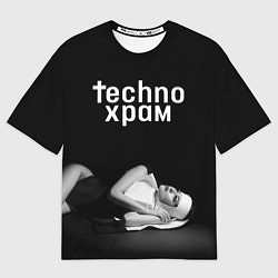 Мужская футболка оверсайз Techno храм монашка лежит