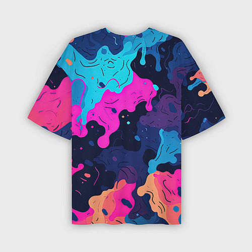 Мужская футболка оверсайз Яркие кислотные разноцветные пятна в виде камуфляж / 3D-принт – фото 2