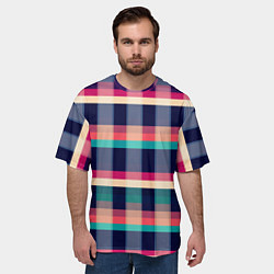 Футболка оверсайз мужская Клетка: синий и розовый с бирюзовым, цвет: 3D-принт — фото 2