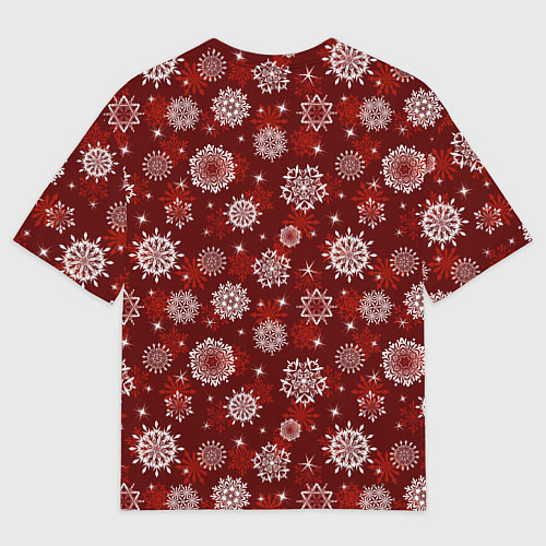 Мужская футболка оверсайз Snowflakes on a red background / 3D-принт – фото 2