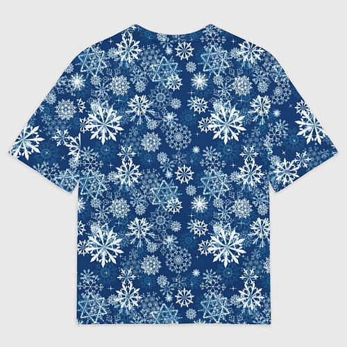 Мужская футболка оверсайз Snowflakes on a blue background / 3D-принт – фото 2