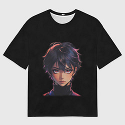 Футболка оверсайз мужская Портрет аниме тян с красными глазами, цвет: 3D-принт