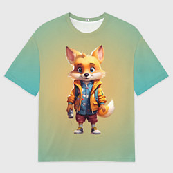 Футболка оверсайз мужская Лисенок с фонариком, цвет: 3D-принт