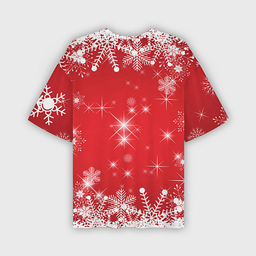 Мужская футболка оверсайз Милый маленький новогодний дракон в новогодней шап / 3D-принт – фото 2