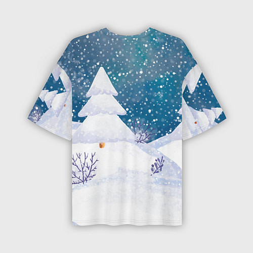 Мужская футболка оверсайз Дракон на фоне снежных елочек / 3D-принт – фото 2