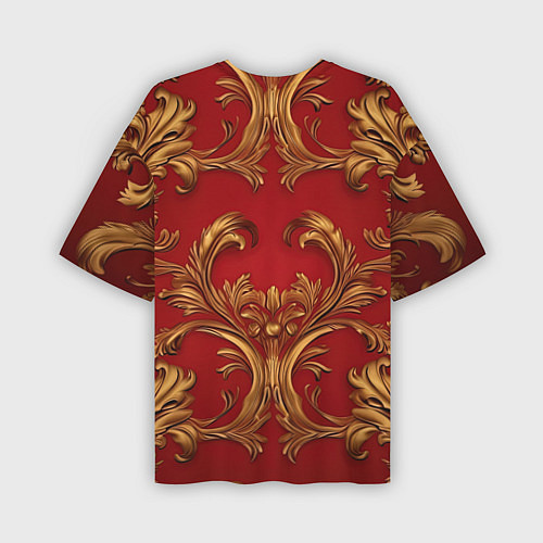 Мужская футболка оверсайз Золотые узоры на красном / 3D-принт – фото 2