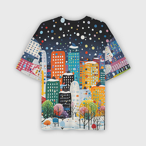 Мужская футболка оверсайз Новогодний ночной город / 3D-принт – фото 2