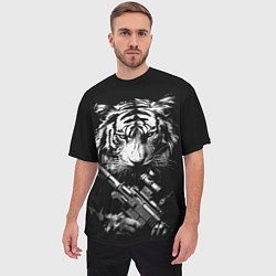 Футболка оверсайз мужская Тигр с винтовкой, цвет: 3D-принт — фото 2