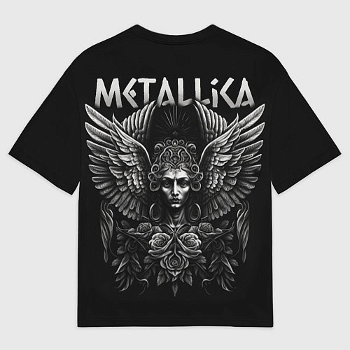 Мужская футболка оверсайз Металлика на фоне ангела / 3D-принт – фото 2