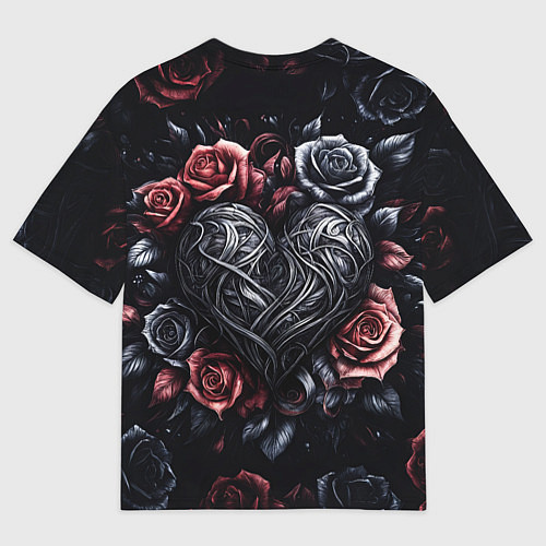 Мужская футболка оверсайз Витиеватое сердце с розами / 3D-принт – фото 2