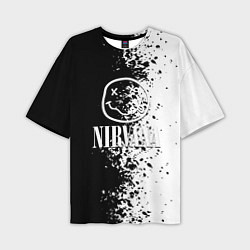 Мужская футболка оверсайз Nirvana чернобелые краски рок