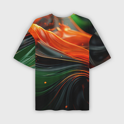 Мужская футболка оверсайз Оранжевая и зеленый абстракция / 3D-принт – фото 2