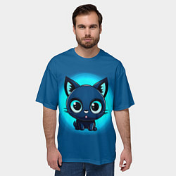 Футболка оверсайз мужская Котёнок на синем, цвет: 3D-принт — фото 2
