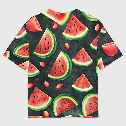 Мужская футболка оверсайз Паттерн красные дольки арбуза / 3D-принт – фото 2