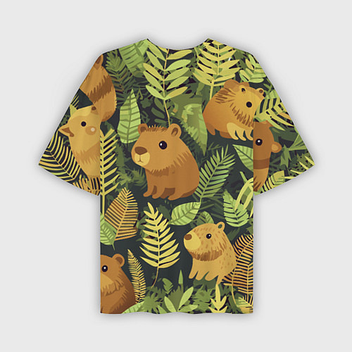 Мужская футболка оверсайз Капибары - лесной маскировочный камуфляж / 3D-принт – фото 2