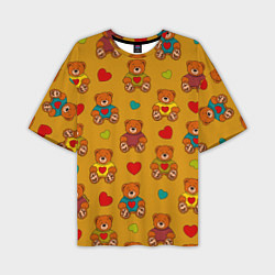 Мужская футболка оверсайз Игрушечные мишки и разноцветные сердца