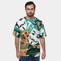 Футболка оверсайз мужская Криптавалюта с маской Виндетта, цвет: 3D-принт — фото 2