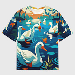 Мужская футболка оверсайз Гуси лебеди вода