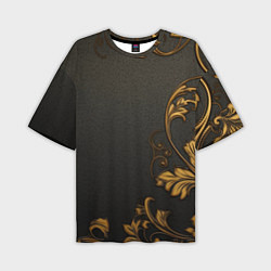 Мужская футболка оверсайз Объемные золотые узоры на черной ткани лепнина