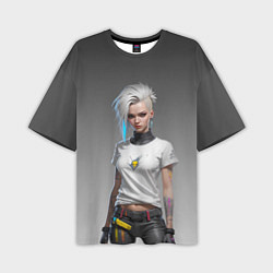 Мужская футболка оверсайз Блондинка в белой футболке Cyberpunk 2077