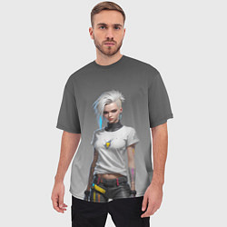 Футболка оверсайз мужская Блондинка в белой футболке Cyberpunk 2077, цвет: 3D-принт — фото 2