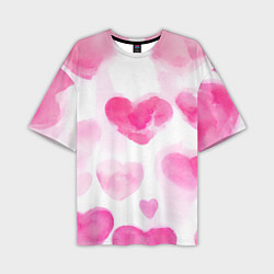 Мужская футболка оверсайз Акварельные розовые сердечки
