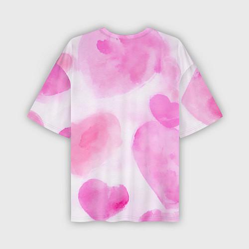Мужская футболка оверсайз Розовые сердечки акварель / 3D-принт – фото 2