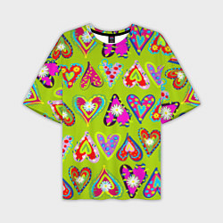 Мужская футболка оверсайз Разноцветные сердца в мексиканском стиле