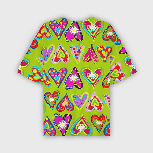 Мужская футболка оверсайз Разноцветные сердца в мексиканском стиле / 3D-принт – фото 2